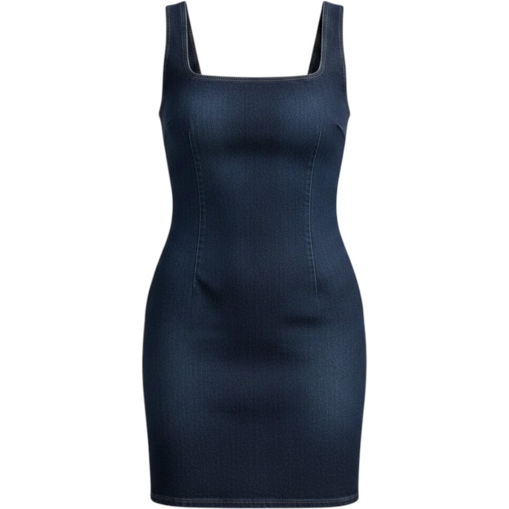 Derek Heart Womens Plus 1X Denim Mini Dress Dark Wash Stretch Bodycon Sleeveless